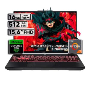 PORTÁTIL ASUS TUF FA607NC GAMER - RYZEN 7 7445HS - SSD 512GB - RAM 16GB DDR5 - RTX 4050 6GB DDR6 - 15,6" 144HZ